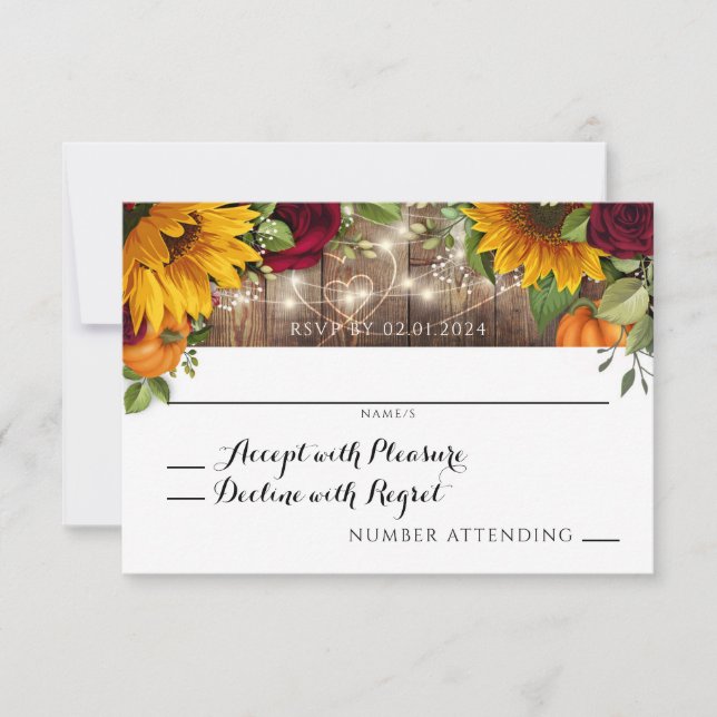 Rustic Autumn Rose, Sunflower Pumpkin RSVP Card (Front)