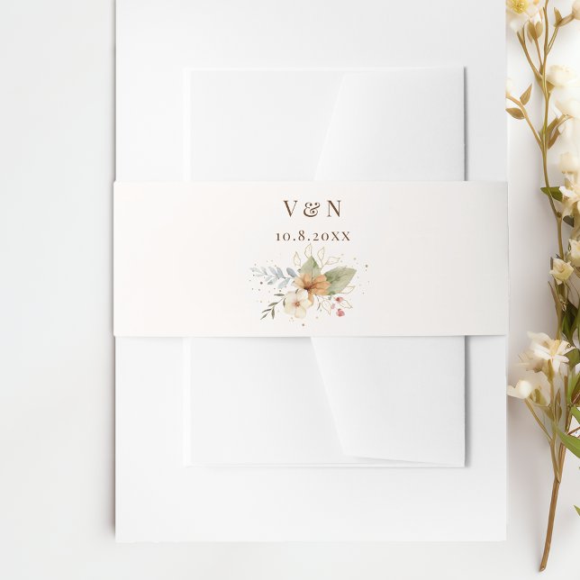 Rustic Autumn Roses Botanical  Invitation Belly Band (Creator Uploaded)