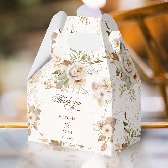 Rustic Autumn Roses Botanical Script Favor Box (Creator Uploaded)