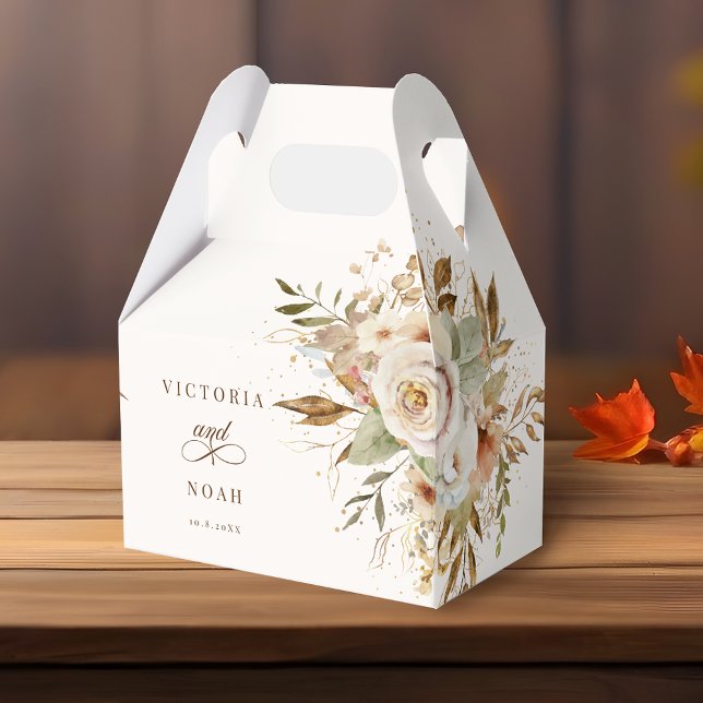 Rustic Autumn Roses Botanical Script Favor Box (Creator Uploaded)