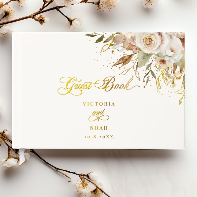 Rustic Autumn Roses Botanical Script Guest Book (Creator Uploaded)