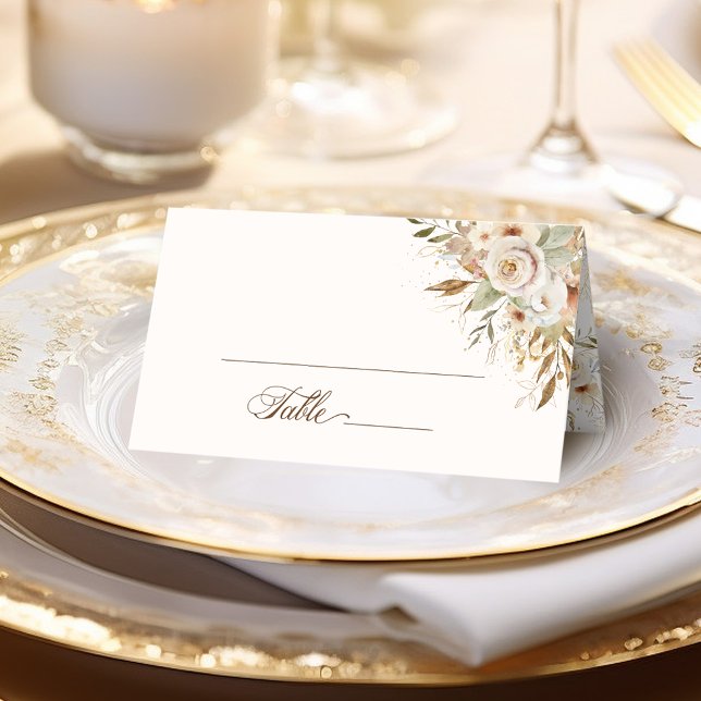 Rustic Autumn Roses Botanical Script Place Card (Creator Uploaded)