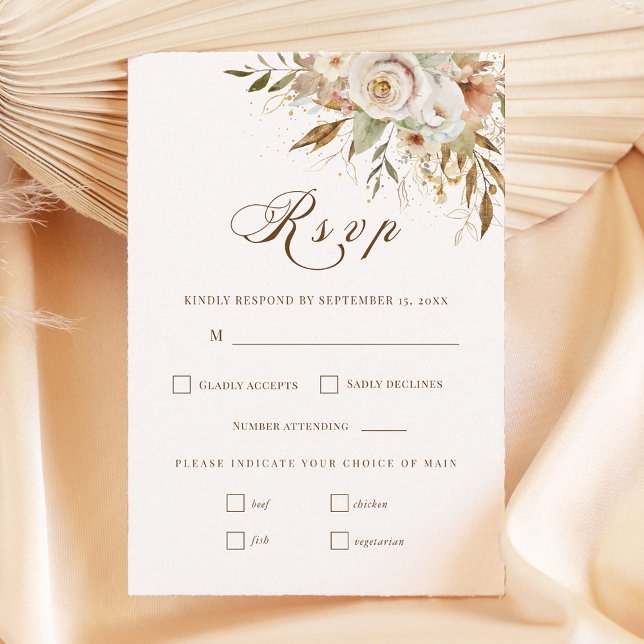 Rustic Autumn Roses Botanical Script RSVP Card (Creator Uploaded)