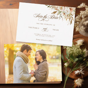 Rustic Autumn Roses Botanical Script Save The Date