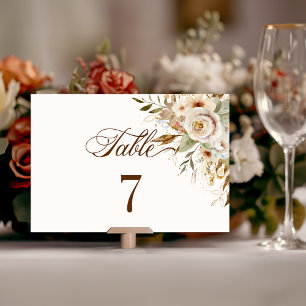 Rustic Autumn Roses Botanical Script Table Number