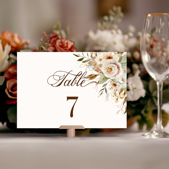 Rustic Autumn Roses Botanical Script Table Number (Creator Uploaded)