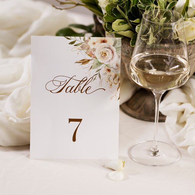 Rustic Autumn Roses Botanical Script Table Number (Creator Uploaded)