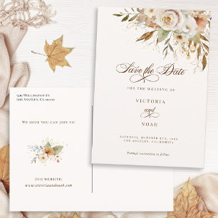 Rustic Autumn Roses Script Save the Date Announcement Postcard