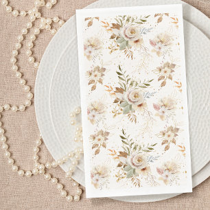 Rustic Autumn Roses Watercolor Botanical Napkin