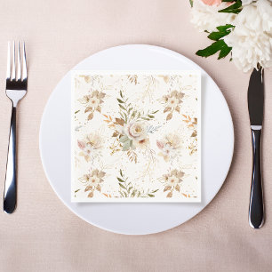 Rustic Autumn Roses Watercolor Botanical  Napkin