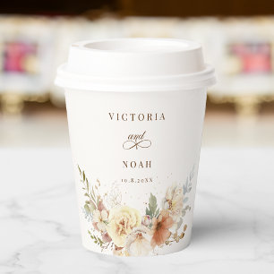 Rustic Autumn Roses Watercolor Botanical Paper Cups