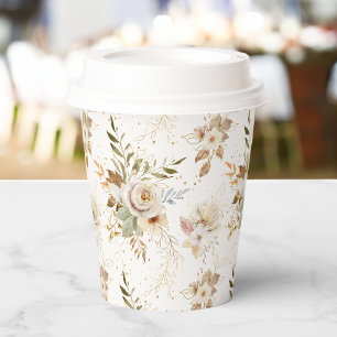 Rustic Autumn Roses Watercolor Botanical Paper Cups