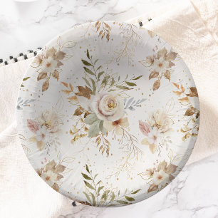 Rustic Autumn Roses Watercolor Botanical  Paper Plate