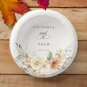 Rustic Autumn Roses Watercolor Botanical Paper Plate