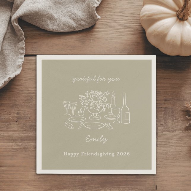 Rustic Autumn Sage Friendsgiving Dinner Party Napkin (Creator Uploaded)