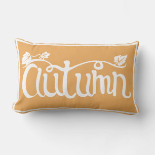 Rustic Autumn Script & Leaves Lumbar Pillow