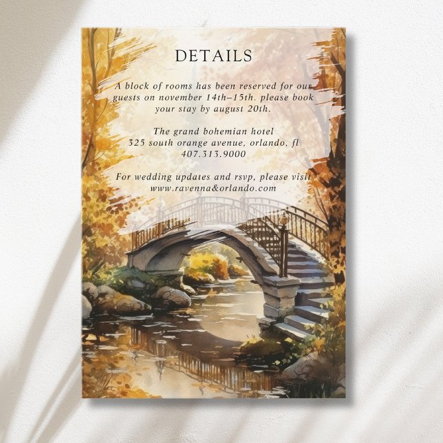 Rustic Autumn Stone Bridge River Wedding Details Enclosure Card (Creator Uploaded)