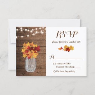 Rustic Autumn String Lights Mason Jar Wedding RSVP