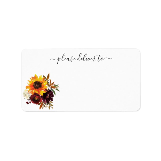 Rustic Autumn Sunflower Blooms Please Deliver To Label (Front)