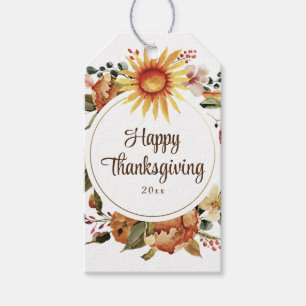 Rustic Autumn Sunflower Floral Thanksgiving Script Gift Tags