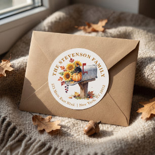 Rustic Autumn Sunflower Mailbox Thanksgiving Classic Round Sticker