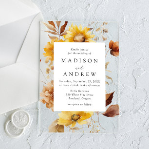 Rustic Autumn Sunflowers and Wildflowers Wedding Acrylic Invitations