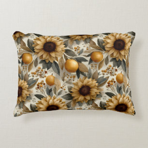 Rustic Autumn Sunflowers & Citrus Accent Pillow