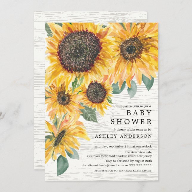 Rustic Autumn Sunflowers Floral Baby Shower Invitation (Front/Back)