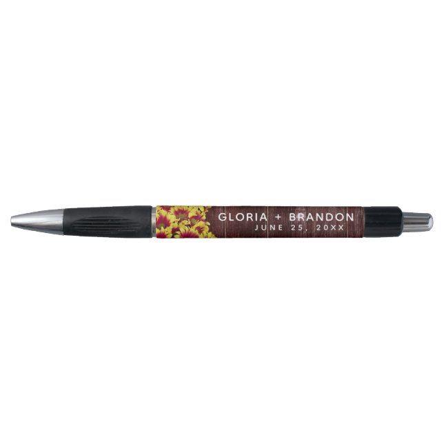 Rustic Autumn Sunflowers on Fence Wedding Pen (Front)