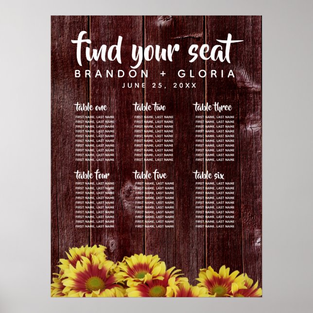 Rustic Autumn Sunflowers on Fence Wedding Poster (Front)