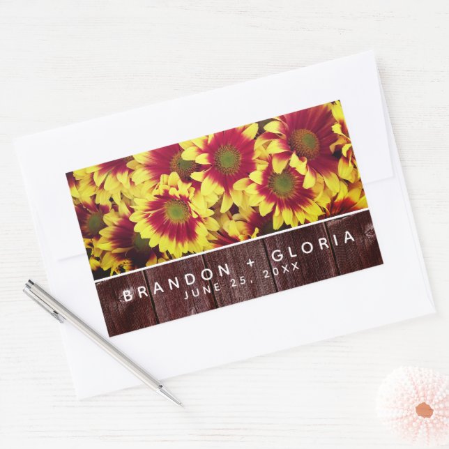 Rustic Autumn Sunflowers on Fence Wedding Sticker (Envelope)