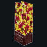 Rustic Autumn Sunflowers on Fence Wedding Wine Gift Bag<br><div class="desc">Celebrate your special day with this floral-themed wedding wine bottle gift bag, which features a fall-blooming medley of vivid, two-tone mini sunflowers set on a weathered fence. Customize with the newlyweds' names and wedding date. A great keepsake for rustic and autumn wedding themes! Design © W.H. Sim. See more at...</div>