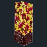 Rustic Autumn Sunflowers on Fence Wedding Wine Gift Bag<br><div class="desc">Celebrate your special day with this floral-themed wedding wine bottle gift bag, which features a fall-blooming medley of vivid, two-tone mini sunflowers set on a weathered fence. Customize with the newlyweds' names and wedding date. A great keepsake for rustic and autumn wedding themes! Design © W.H. Sim. See more at...</div>