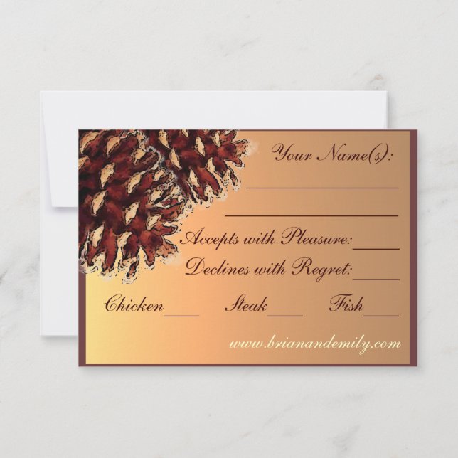 Rustic autumn theme pine cone RSVP cards (Front)