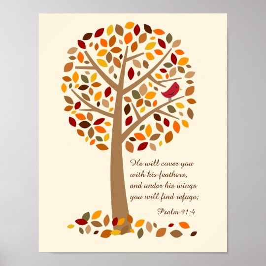 Rustic Autumn Tree Psalm 91 Christian Bible Verse Poster Zazzle.ca