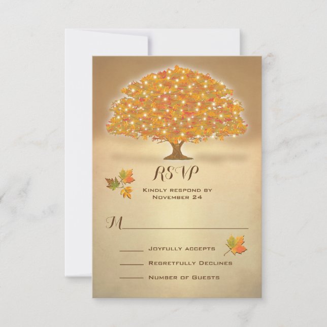 Rustic Autumn Tree RSVP with twinkle lights Card (Front)