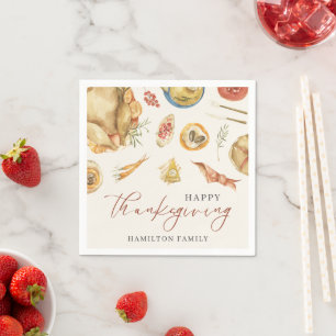 Rustic Autumn Watercolor Fall Turkey Thanksgiving Napkin