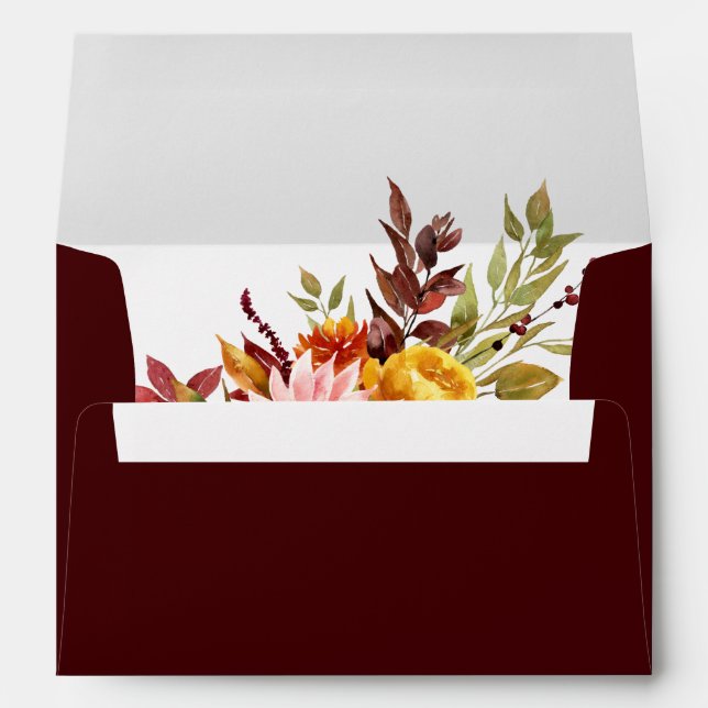 Rustic Autumn Watercolor Floral Foliage Envelope (Back (Bottom))