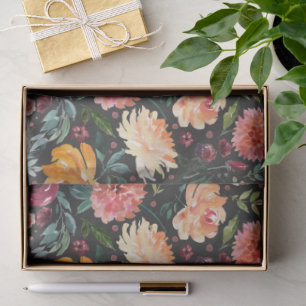 Rustic Autumn Watercolor Floral on Charcoal Grey Tissue Paper