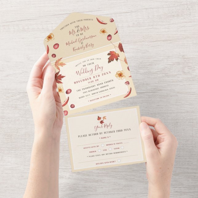 Rustic Autumn Wedding  All In One Invitation (Tearaway)