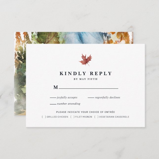 Rustic Autumn Wedding RSVP | Watercolor Fall Enclosure Card (Front/Back)