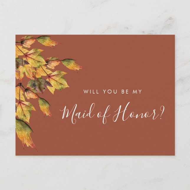 Rustic Autumn Wedding Will You Be My Maid of Honou Invitation Postcard (Front)