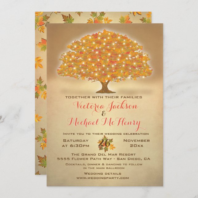 Rustic Autumn Wedding with twinkle lights Invitation (Front/Back)