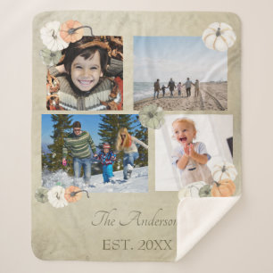 Rustic Autumn White, Orange Pumpkins Personalized Sherpa Blanket