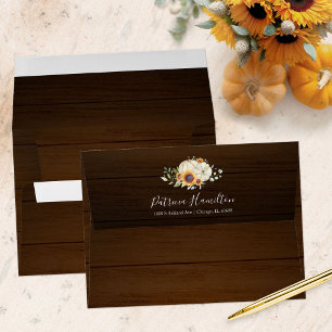 Rustic Autumn White Pumpkin and Sunflowers Wedding Envelope