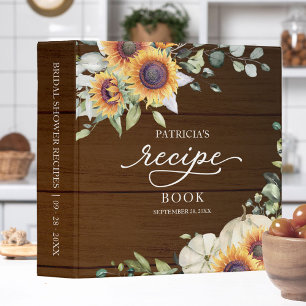 Rustic Autumn White Pumpkin Sunflower Recipe Book Binder