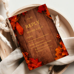 Rustic Autumn Wood Leaves RSVP Card