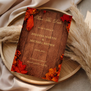 Rustic Autumn Wood Leaves Save The Date