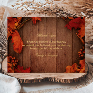 Rustic Autumn Wood Leaves Thank You Card