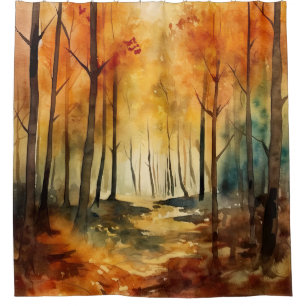 Rustic Autumn Woodland Watercolor Tree Pattern